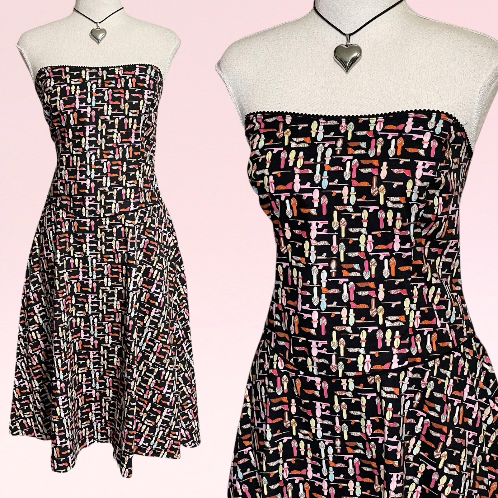 vintage y2k rockabilly retro graphic shoes AOP strapless party dress 12 coquette