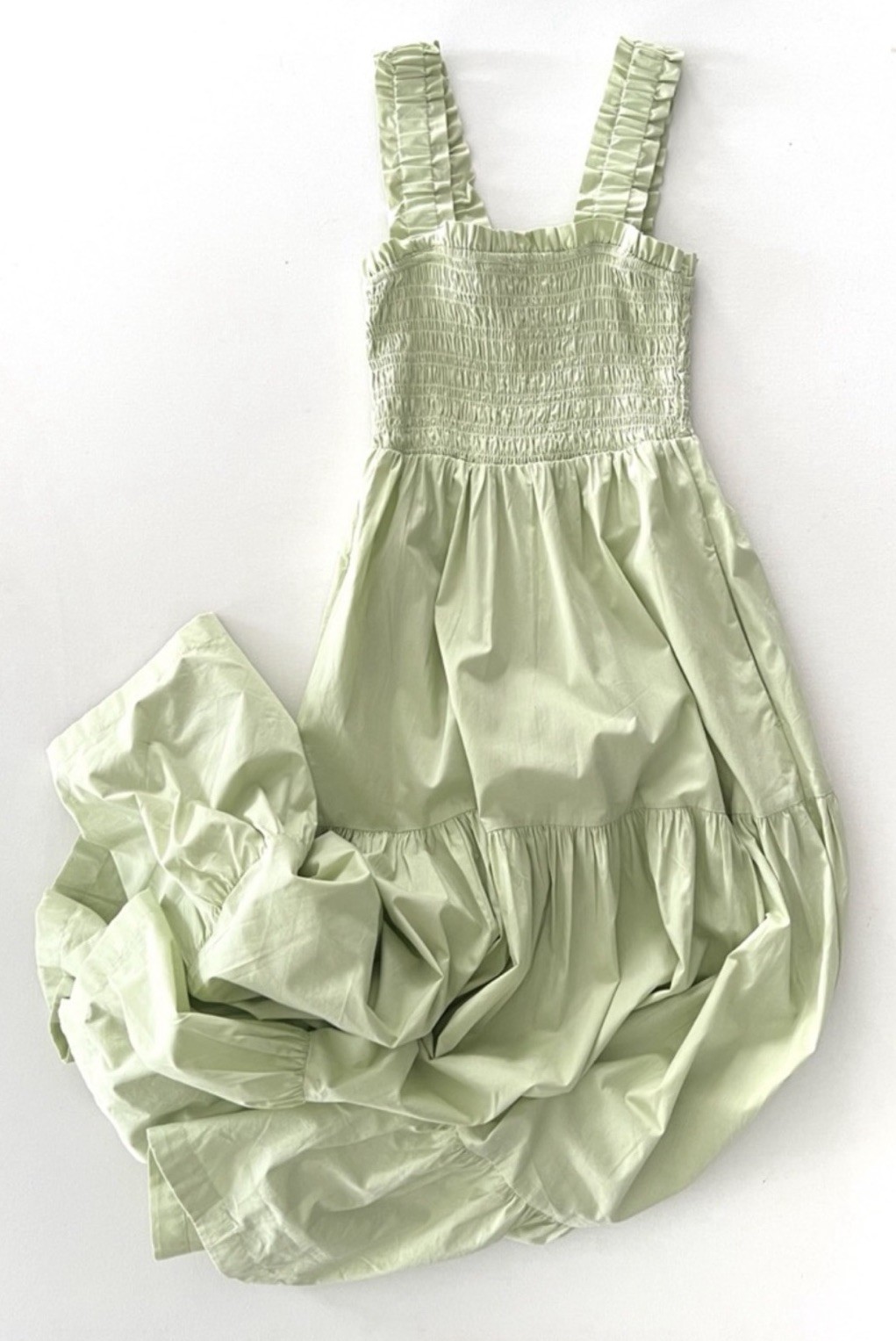 Abercrombie & Fitch Smocked Bodice Easy Maxi Dress Tiered Boho Light Green NWT S