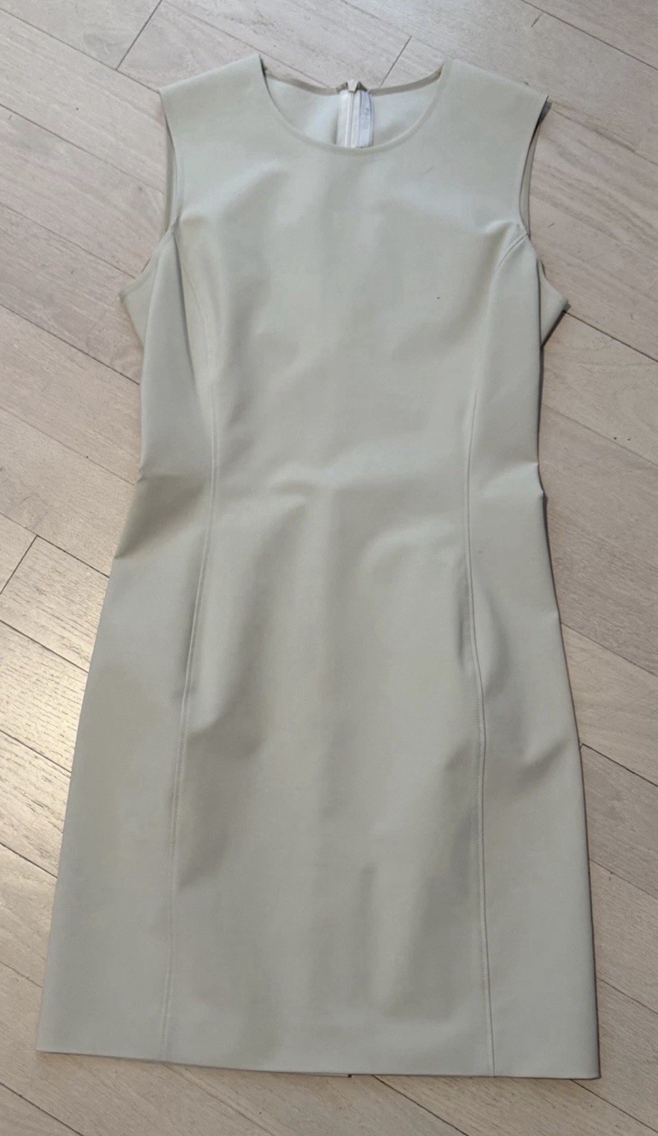Prada Women Beige Sleeveless Sheath Dress Size 42 Zip Round Neck