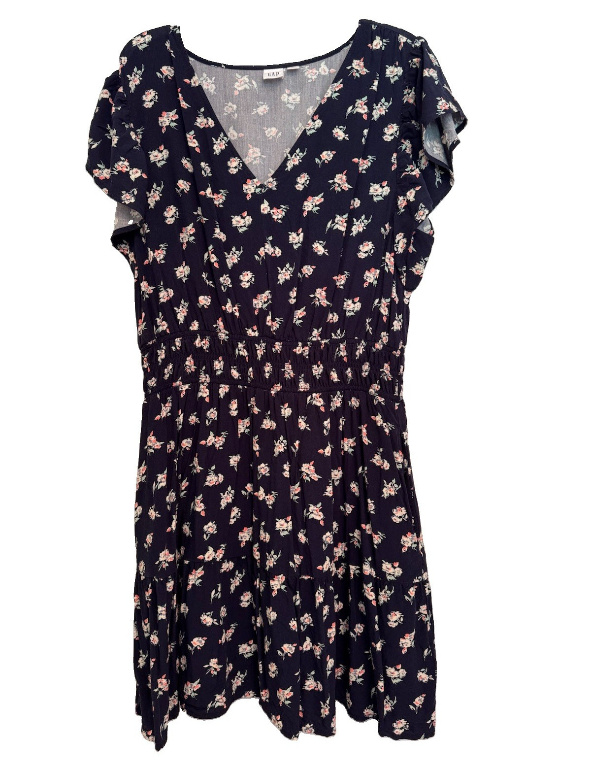 GAP Women’s Navy Floral V-Neck Fit & Flare Dress with Pockets Size L