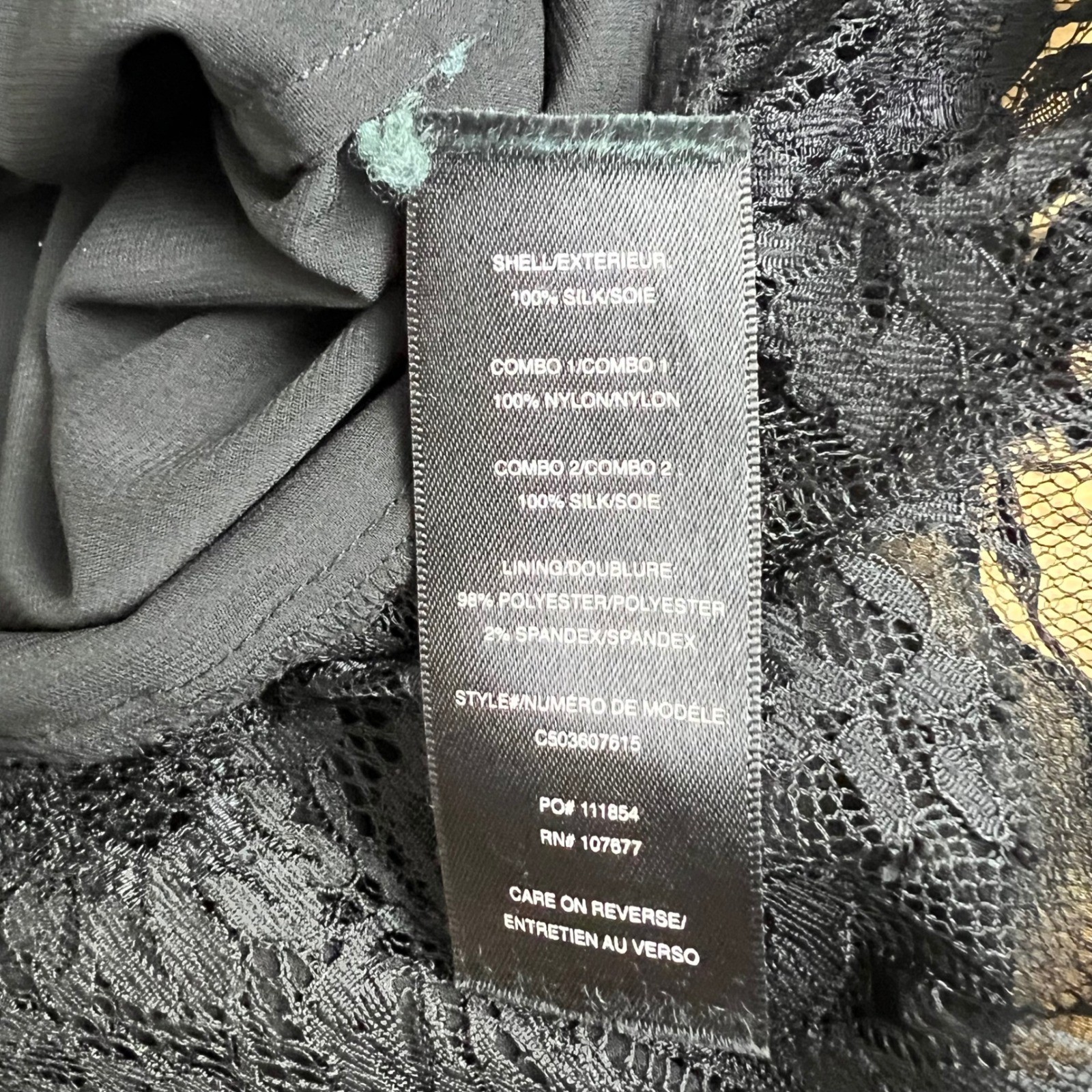 Alice + Olivia Dress 100% Silk Black Lace Trim Asymmetrical Mini Slip Size XS