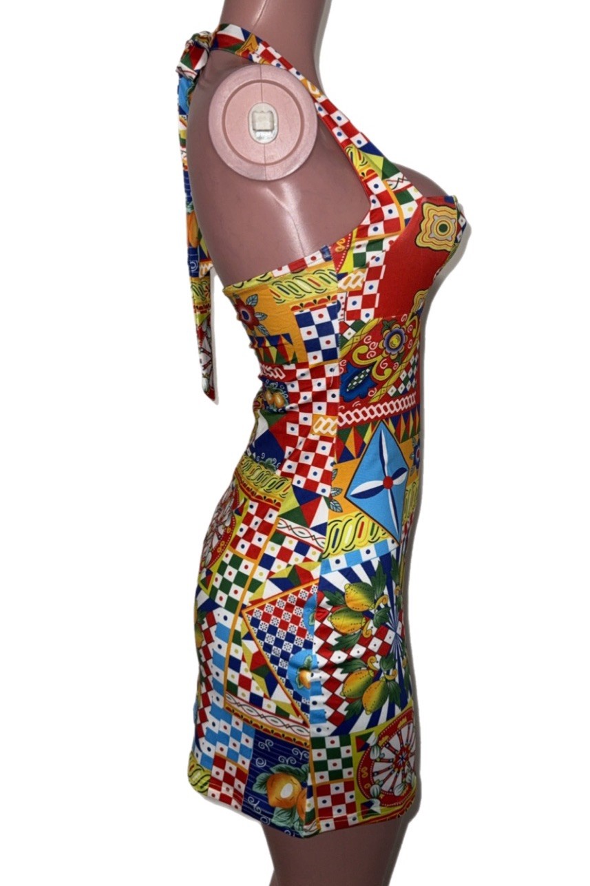 Luau Floral Patchwork Halter Mini Dress New S Vacay Going Out Beach Sundress