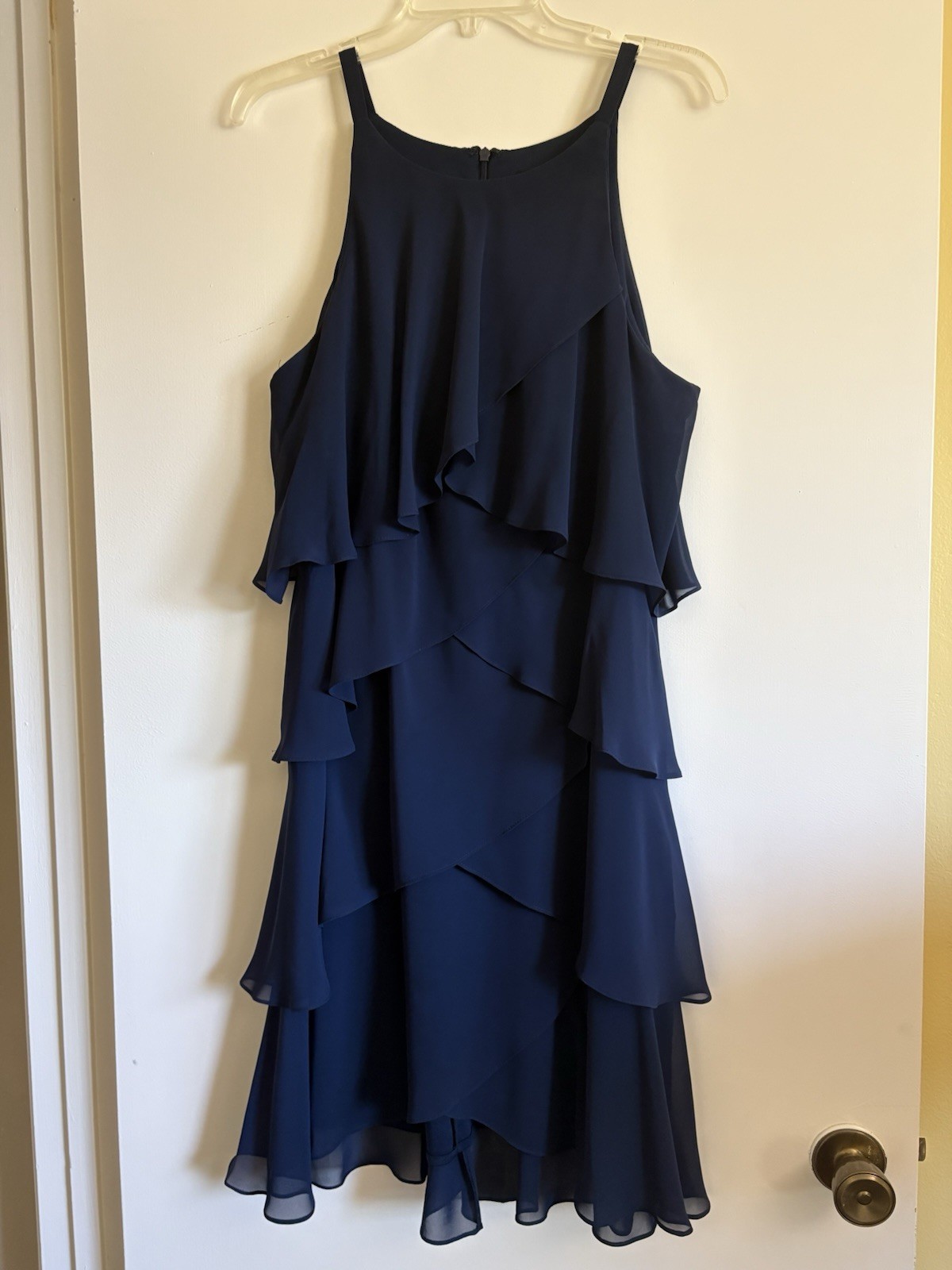 SLNY Women Navy Sleeveless Chiffon Tulip Tiered HighLow Cocktail Formal Dress 16