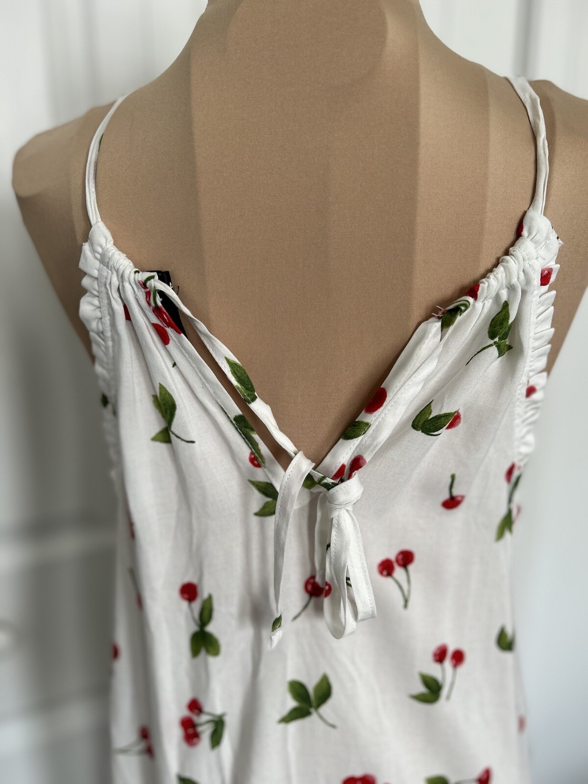 Aqua Womens White Cherries Printed Mini Tiered Halter Dress Size Various