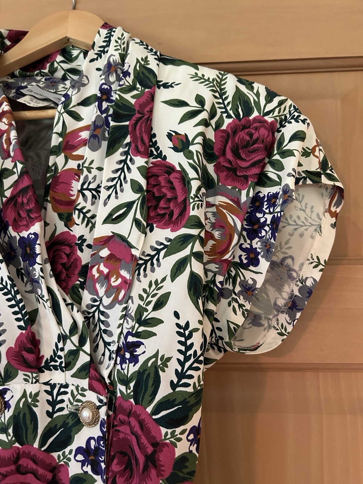 Vintage 80/90s Floral Linen Look Romper Double Breasted Cottagecore