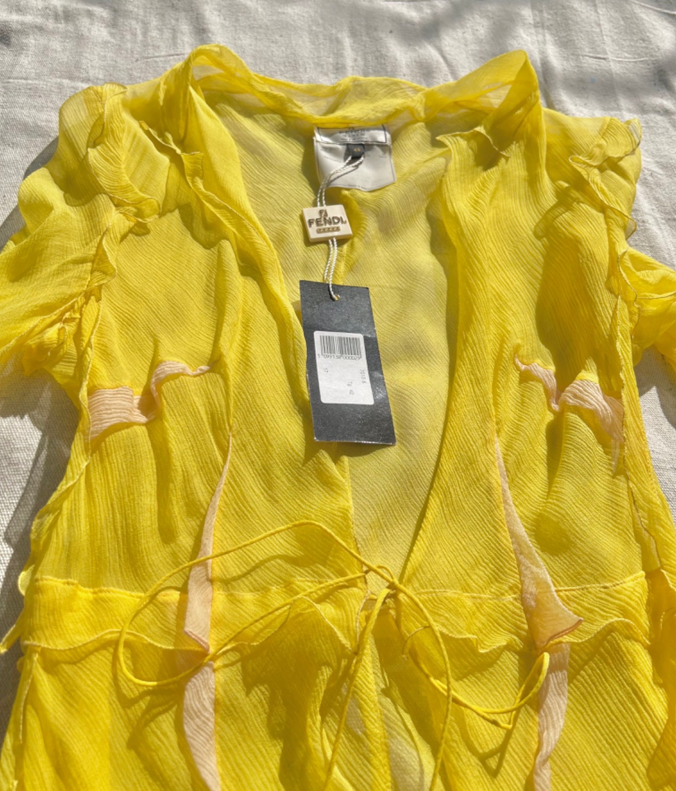 Fendi Spring/Summer 2000 Yellow Ruffle Silk Dress Duster Coverup – IT 42