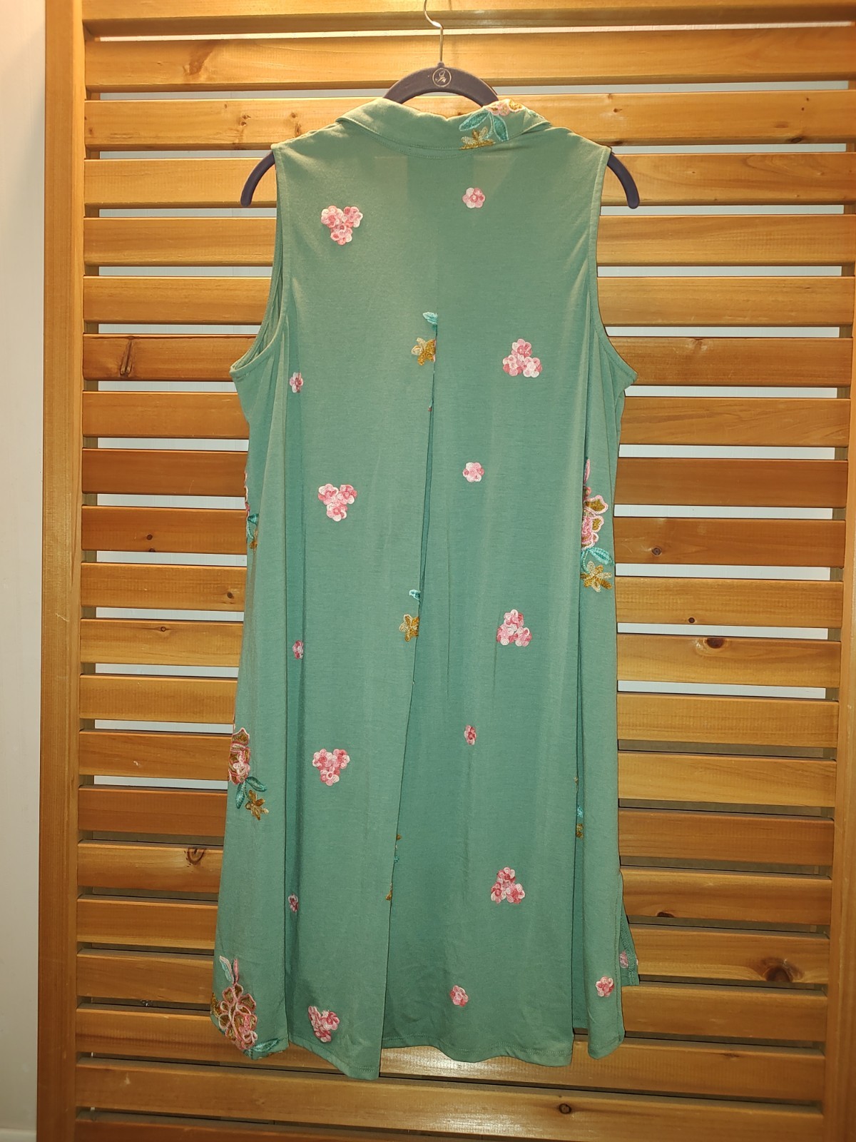 Green Flare Swing Fig & Flower Medium DRESS Stretch Prairie Roses Casual Beauty