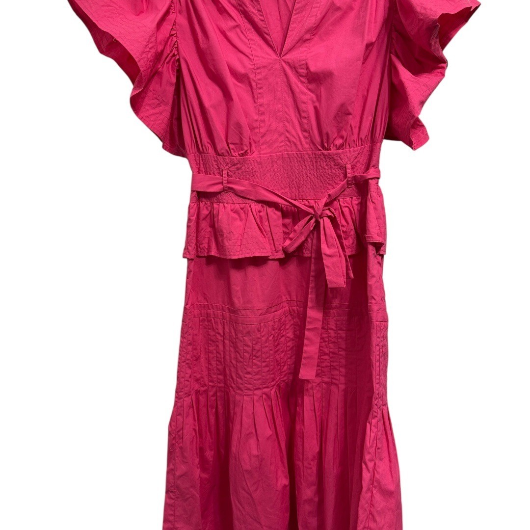 Wishlist Apparel Pink Cotton Maxi Dress Ruffle Sleeve Tiered Tie Waist