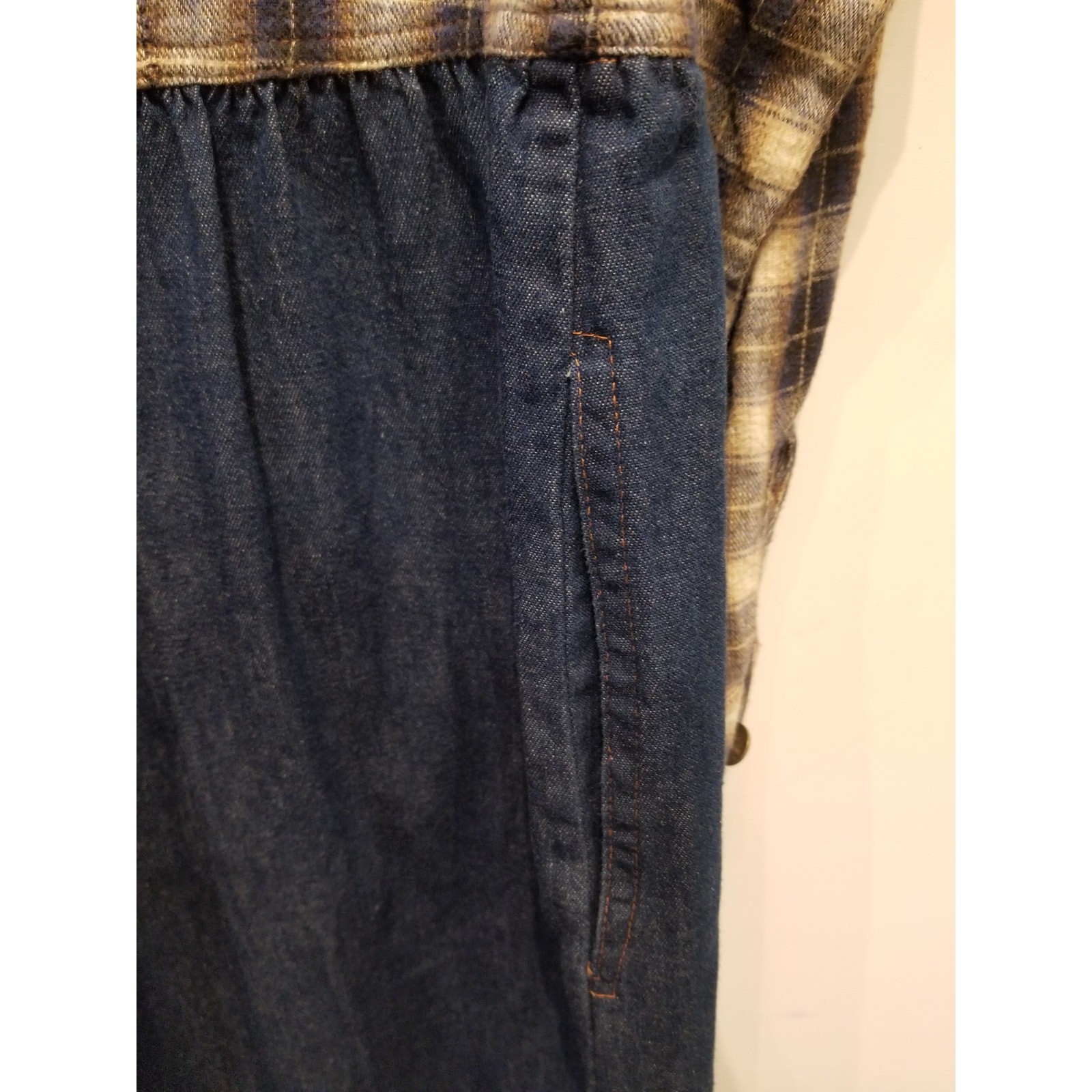 Vintage 90s Western Style Flannel Denim Dress Plaid Check Rodeo Style Size M