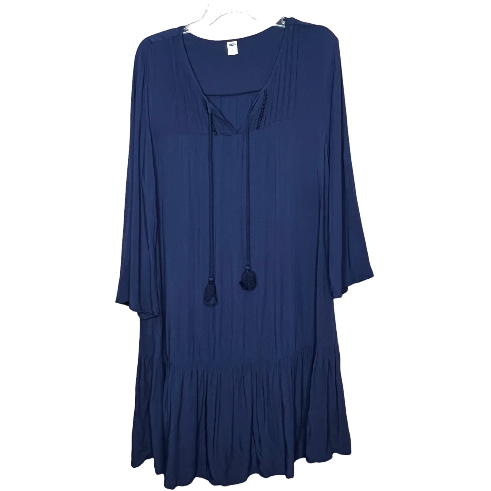 Old Navy Lost at Sea Long Sleeve Shift Dress Ruffle Hem Flowy Boho Size L