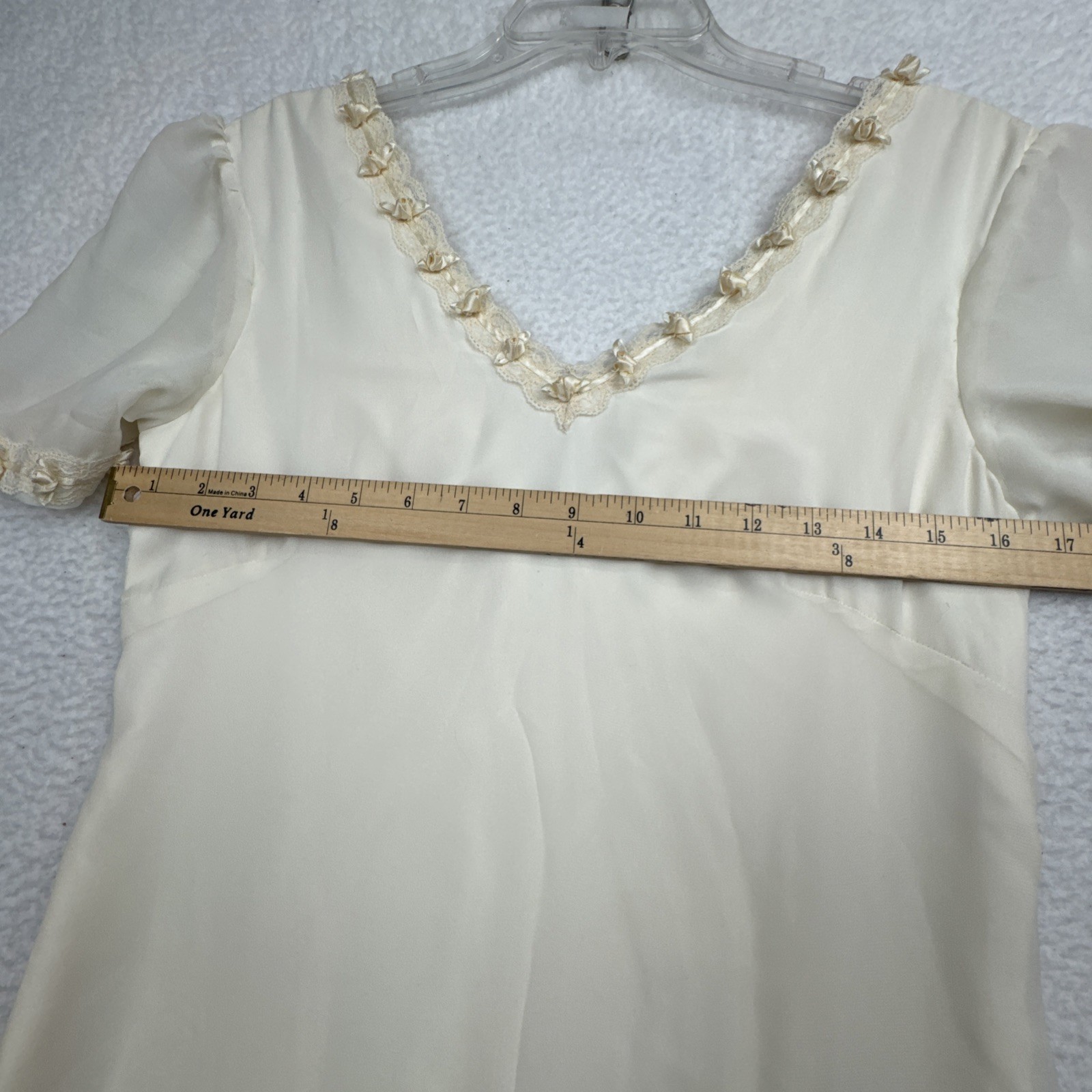 Women’s Ivory Cream Lace Bead Accent Maxi Dress Cottagecore Bridal Elegant