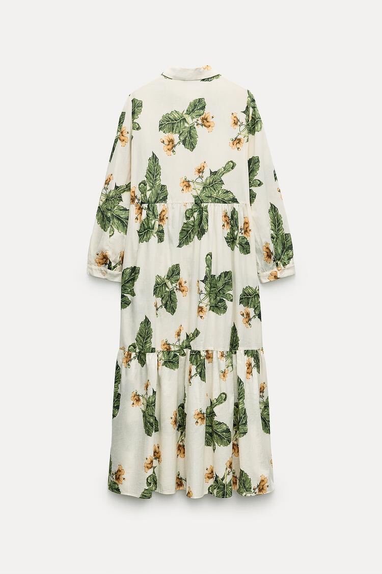 Zara Floral Cotton Button-Up Maxi Dress Size L
