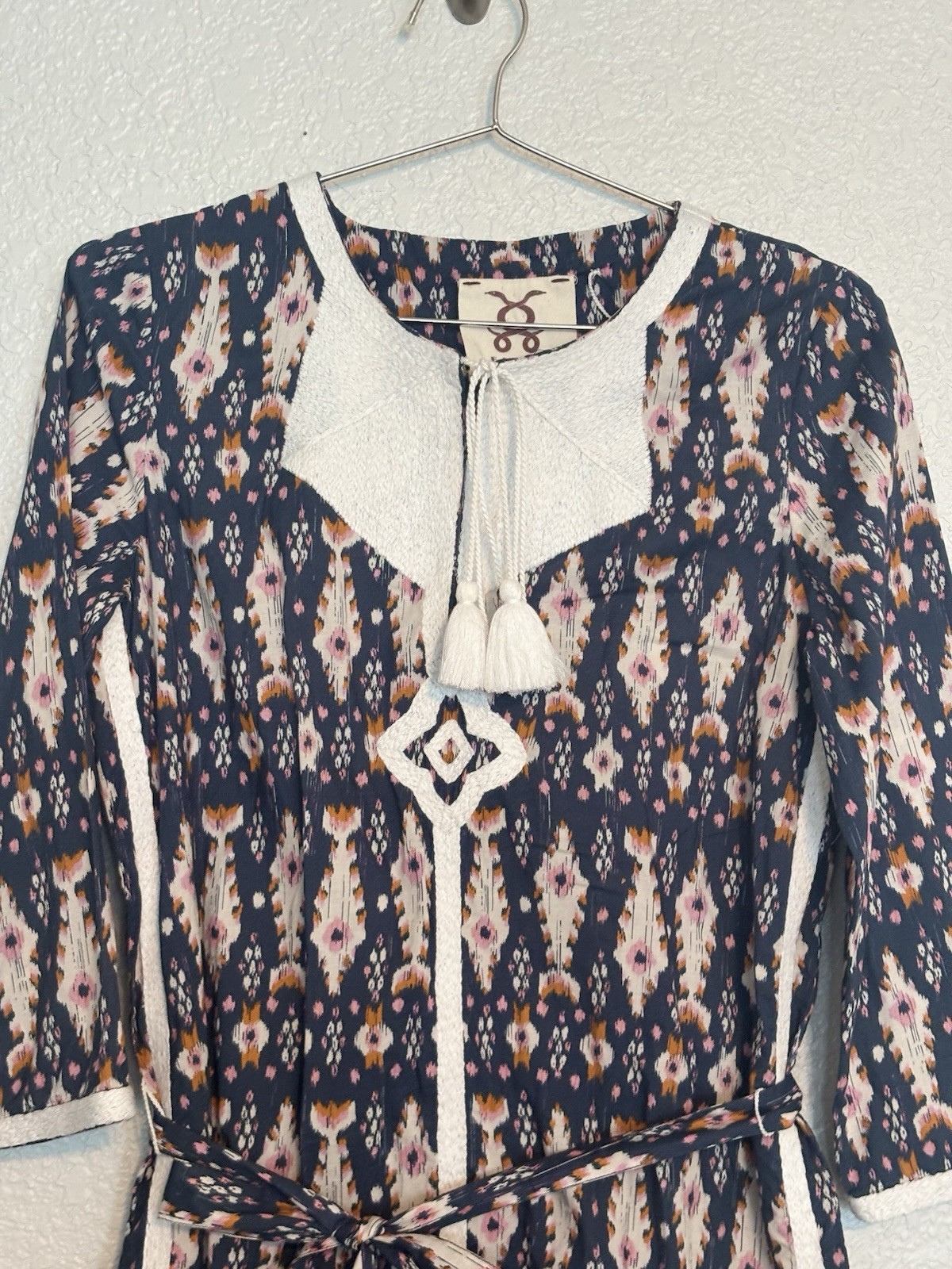 FIGUE Chic Patterned Mini Dress with Tassel Detail Women’s Size Small