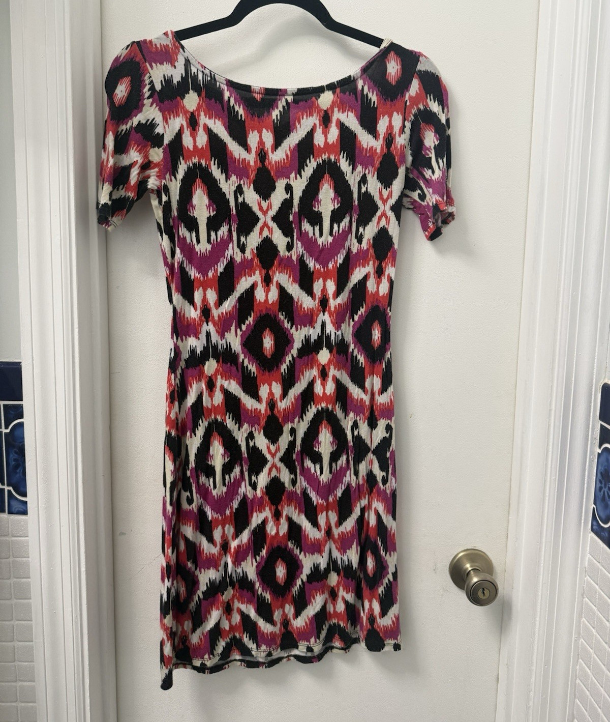 Loveappella Geometric Multicolor Sheath Dress Stretch Knit Scoop Neck M