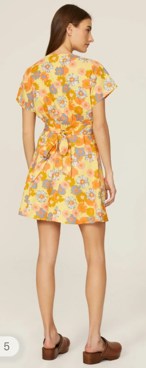 Marine Layer Button Front Yellow Vintage L Floral Short Sleeve Camila Dress NWT