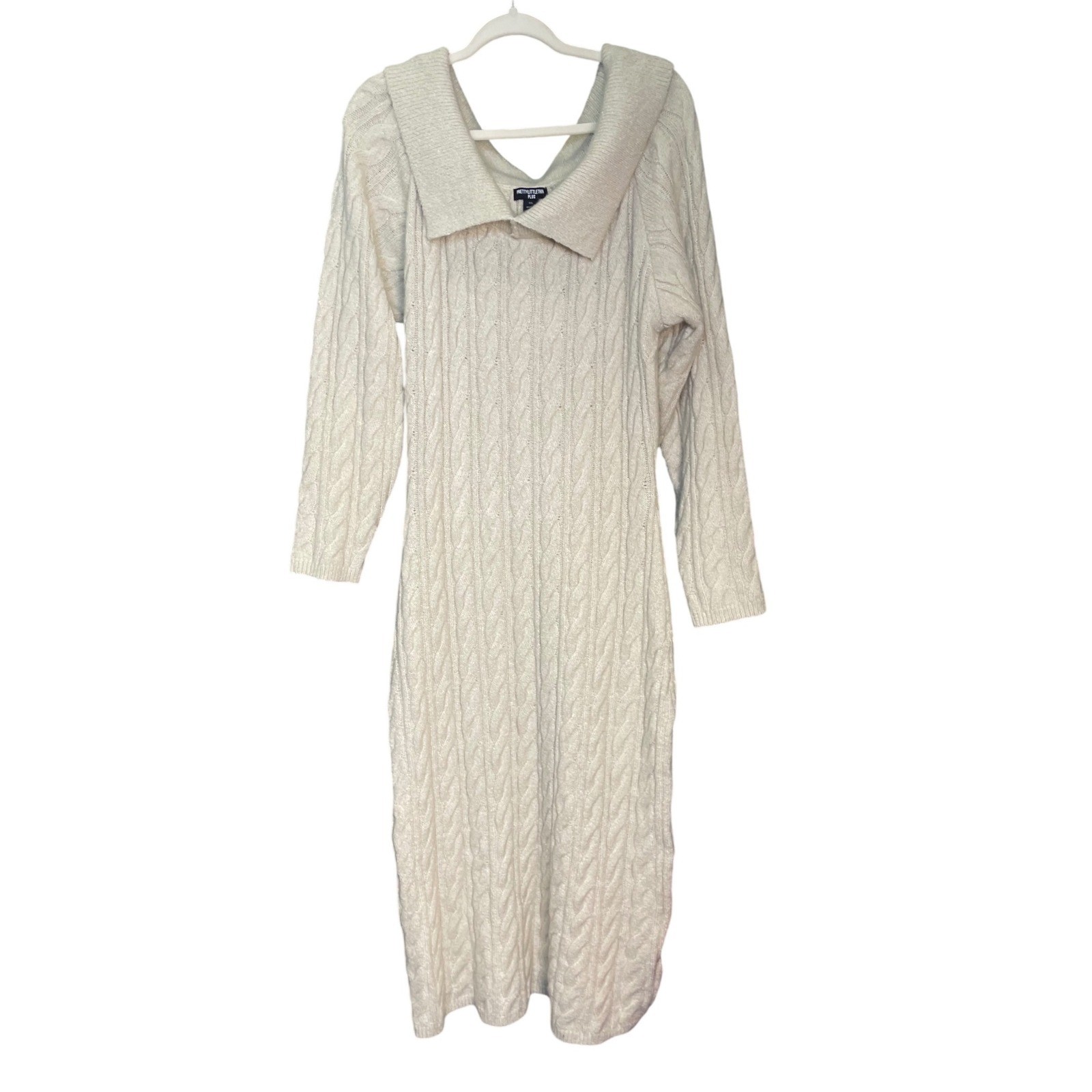 PrettyLittleThing Plus XXL Cream Cable Knit Maxi Sweater Dress Oversized Collar