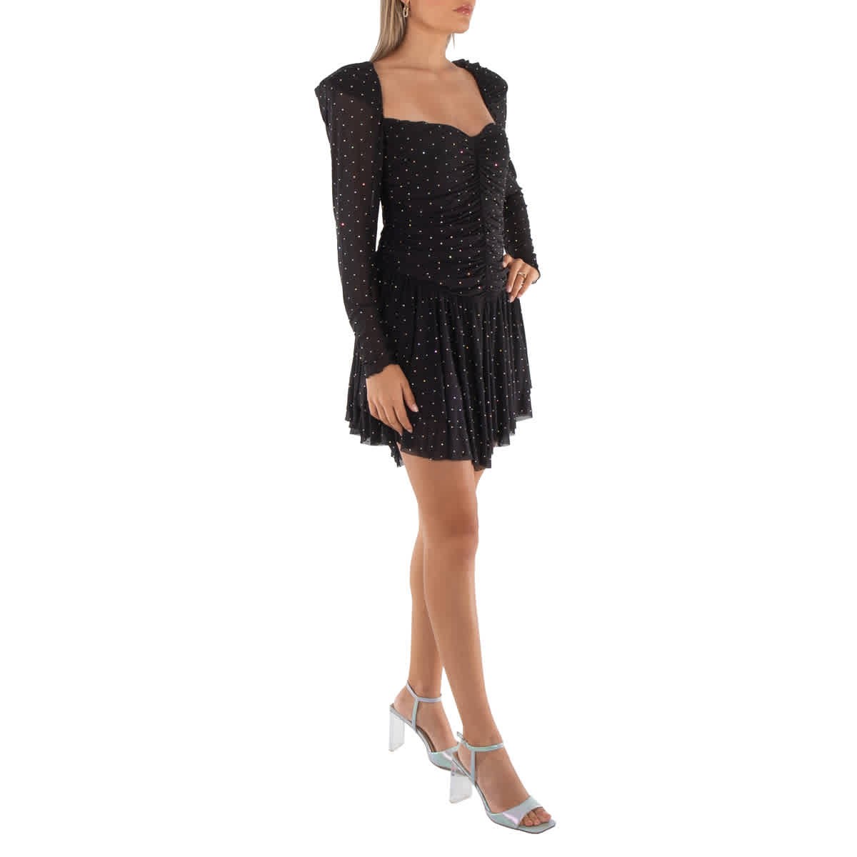 Rotate Rhinestone-Embellished Ruffle Mesh Mini Dress