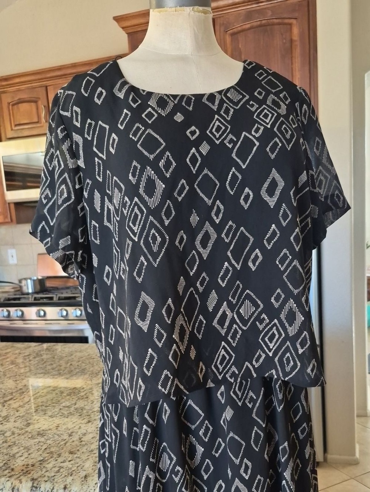 Coldwater Creek Geometric Print Two Tier Maxi Dress Sz 14