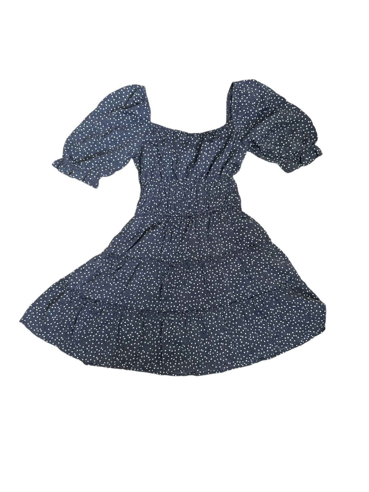 Mi Ami Grey & White Puffy Sleeve Dress w/Rouched Waist Size Medium
