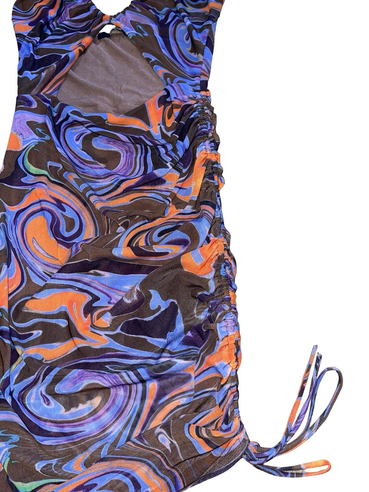 Miss Lola Women’s Multicolor Abstract Mesh Halter Ruched Cut Out Mini Dress S