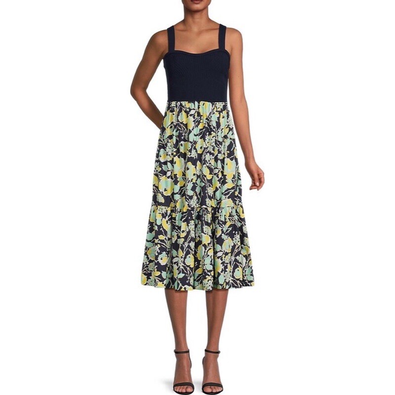 NWT Tanya Taylor Joey dress navy floral midi XXS $495