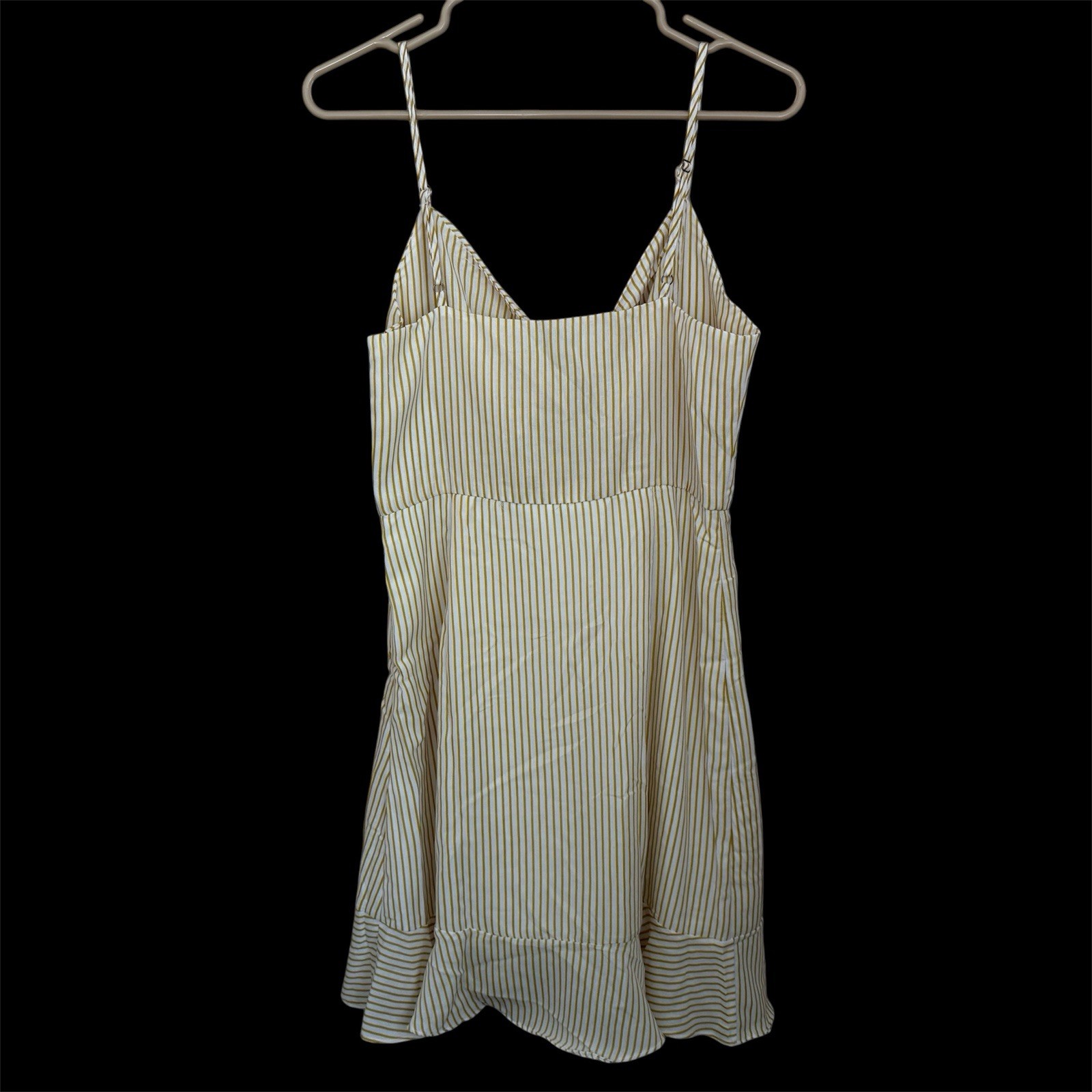 Boho Yellow White Striped Tie Front Ruffle Mini Dress Size M NWT Cottage Coastal
