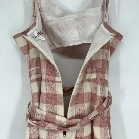 Privacy Please Dress Small Geranium Pink Gingham Plaid Mini Button Cutout Belted