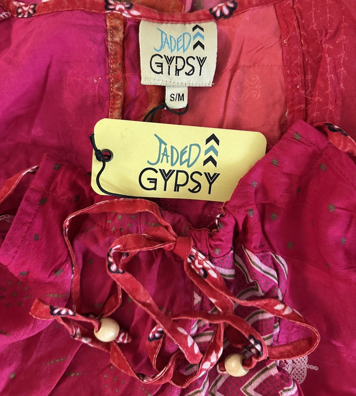 Jaded Gypsy S/M Dress Sleeveless Patchwork Pink Red Midi Pockets NWT