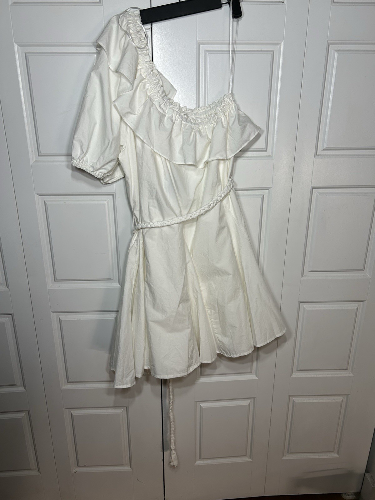 RHODE x Target One Shoulder Ruffle Mini Dress White M NWT Cotton Belted