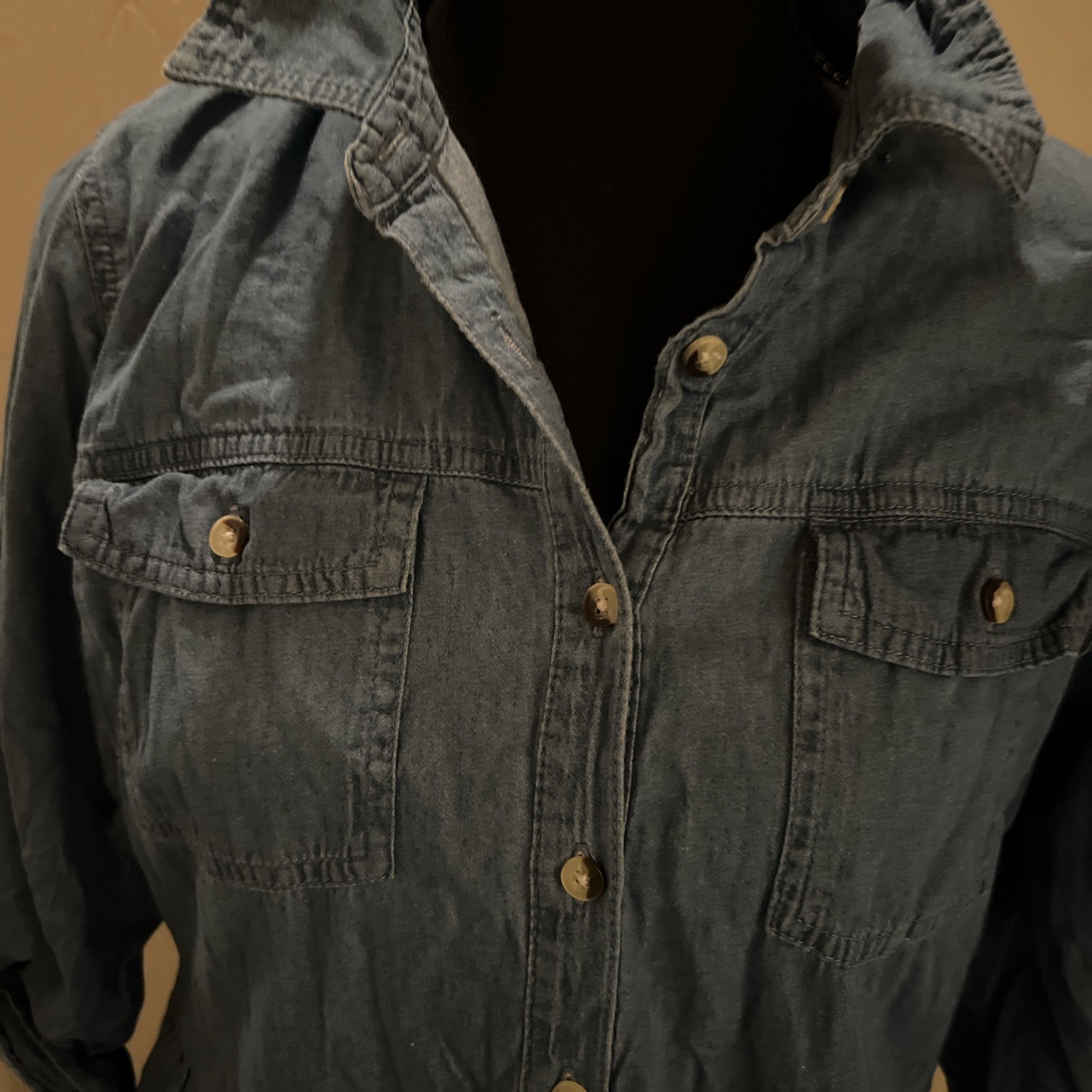 Millennium Denim Button Front Dress 3/4 Sleeves With Top Pockets PP40” L37” M