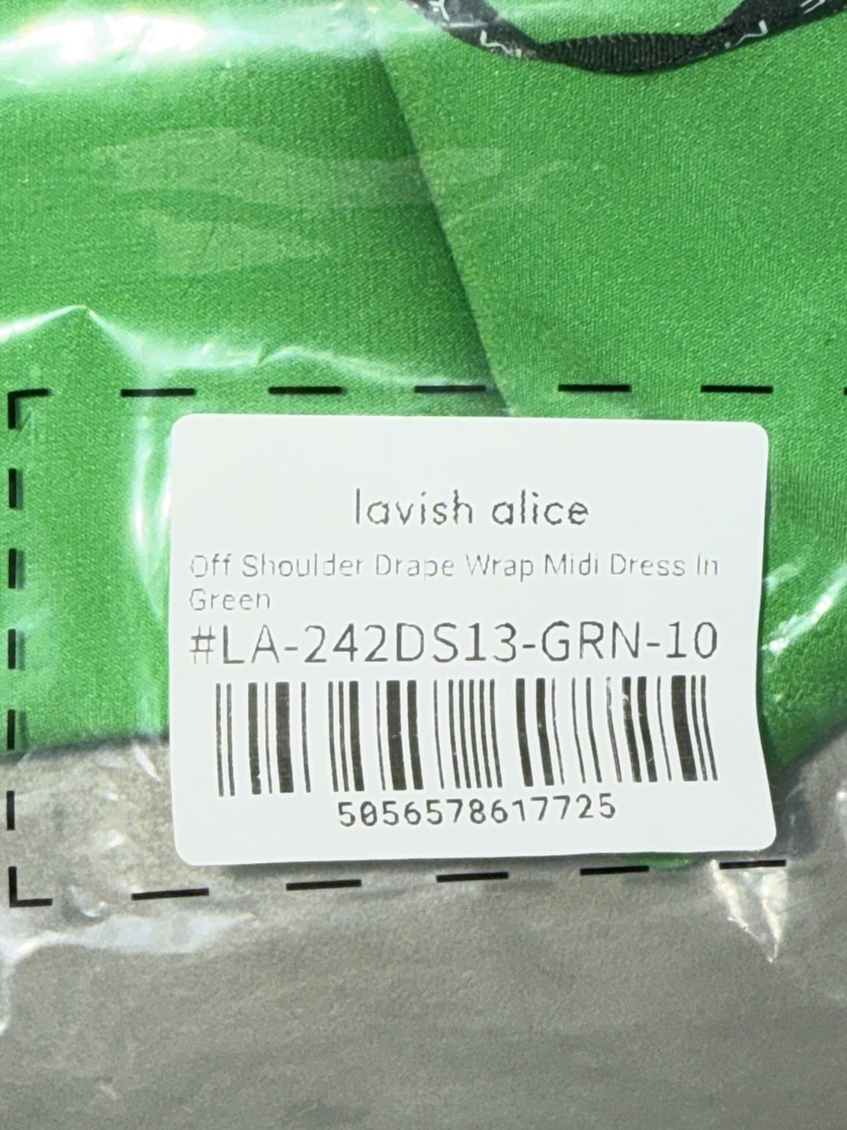 Lavish Alice Off Shoulder Drape Wrap Midi Dress Green US 6