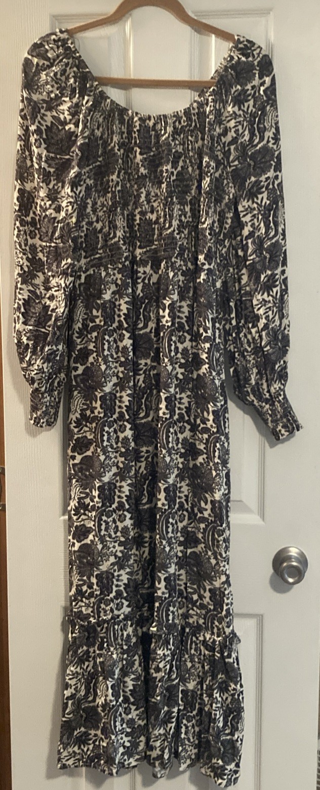 Wonderly Women’s Black Floral Maxi Dress Size L With Pockets
