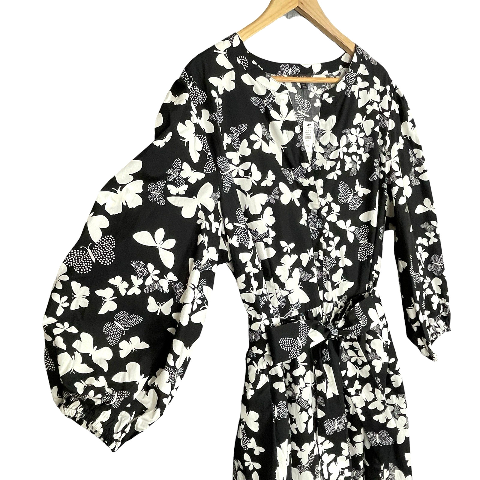 Talbots Butterfly Dot Print Button Up Midi Dress 22W Bow Office Balloon Sleeve