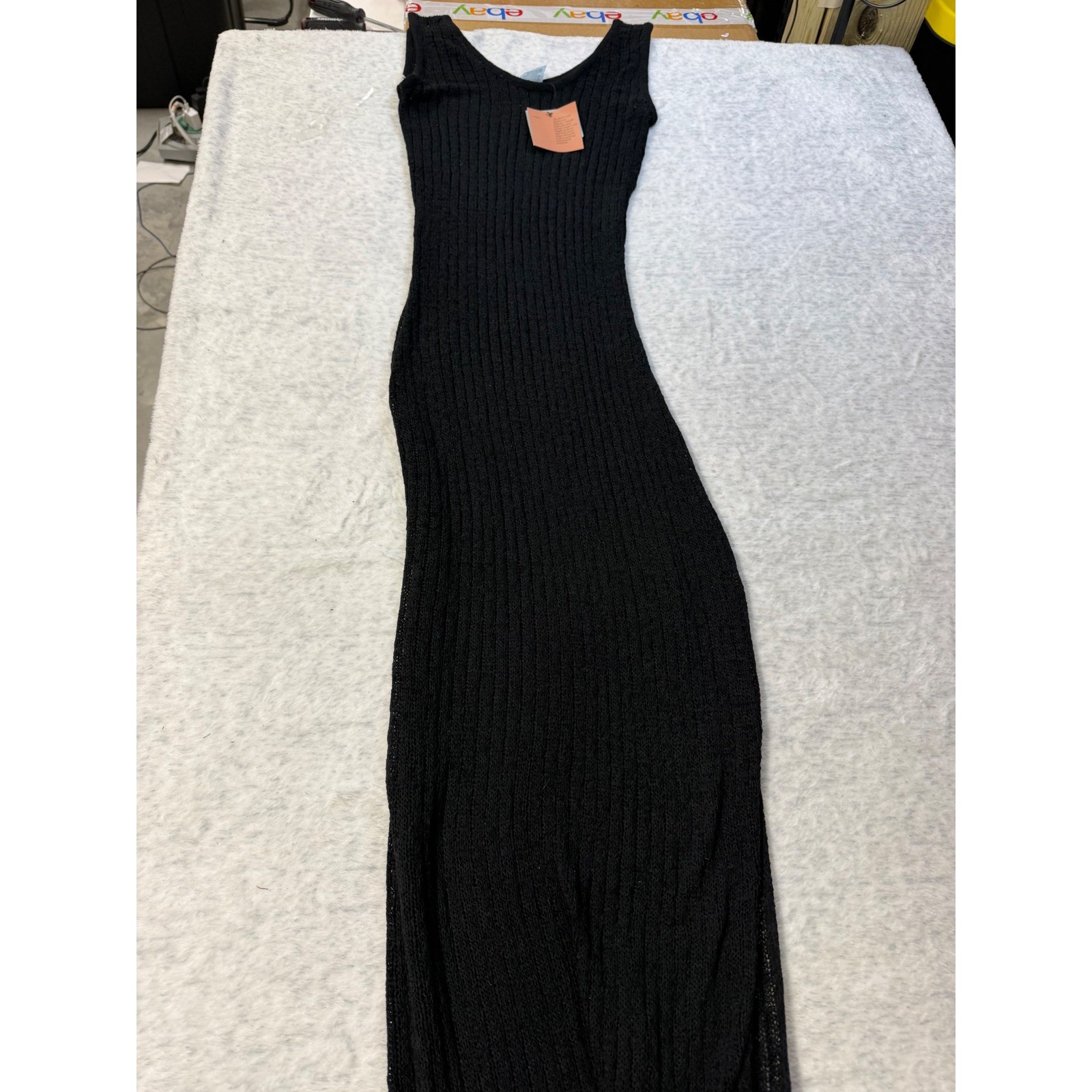 Shade & Shore Black Ribbed Knit Maxi Dress Swim Cover Side Slit XS 0-2 NWT