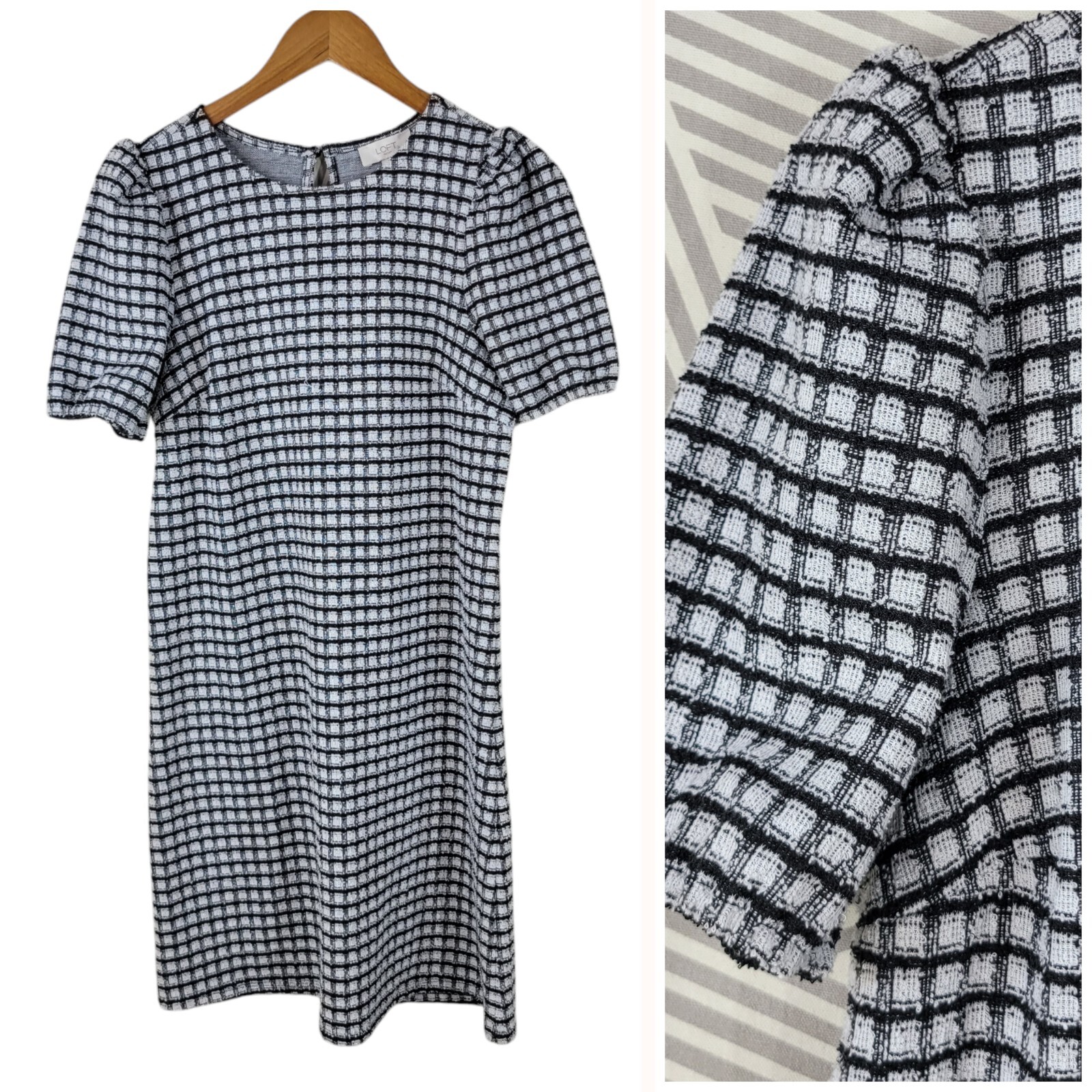 LOFT Dress size Small Ann Taylor Party Career White Black Boucle Tweed ALine