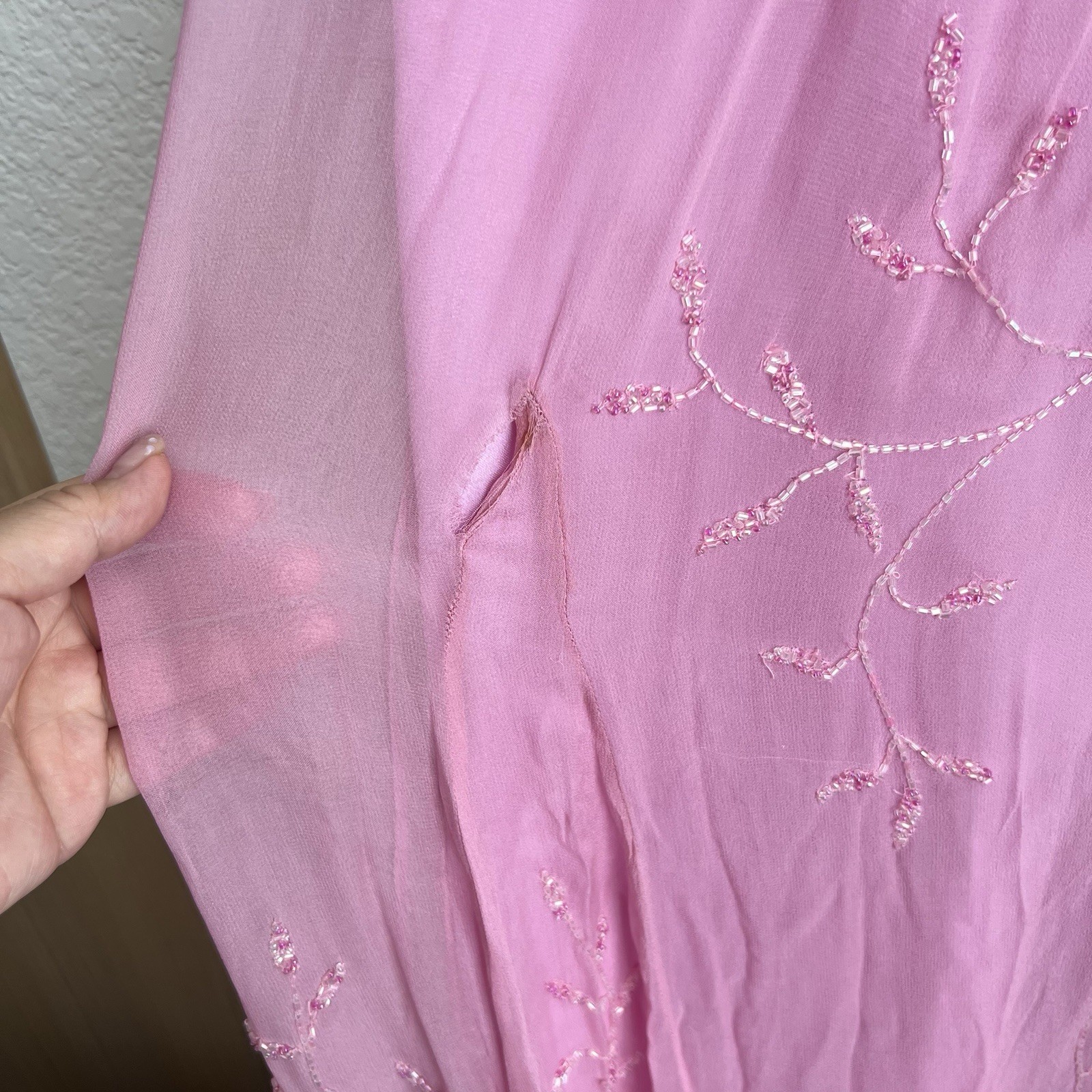 Scala bubblegum Pink Beaded Embroidered Chiffon Floral Long Gown Dress Womens 3X
