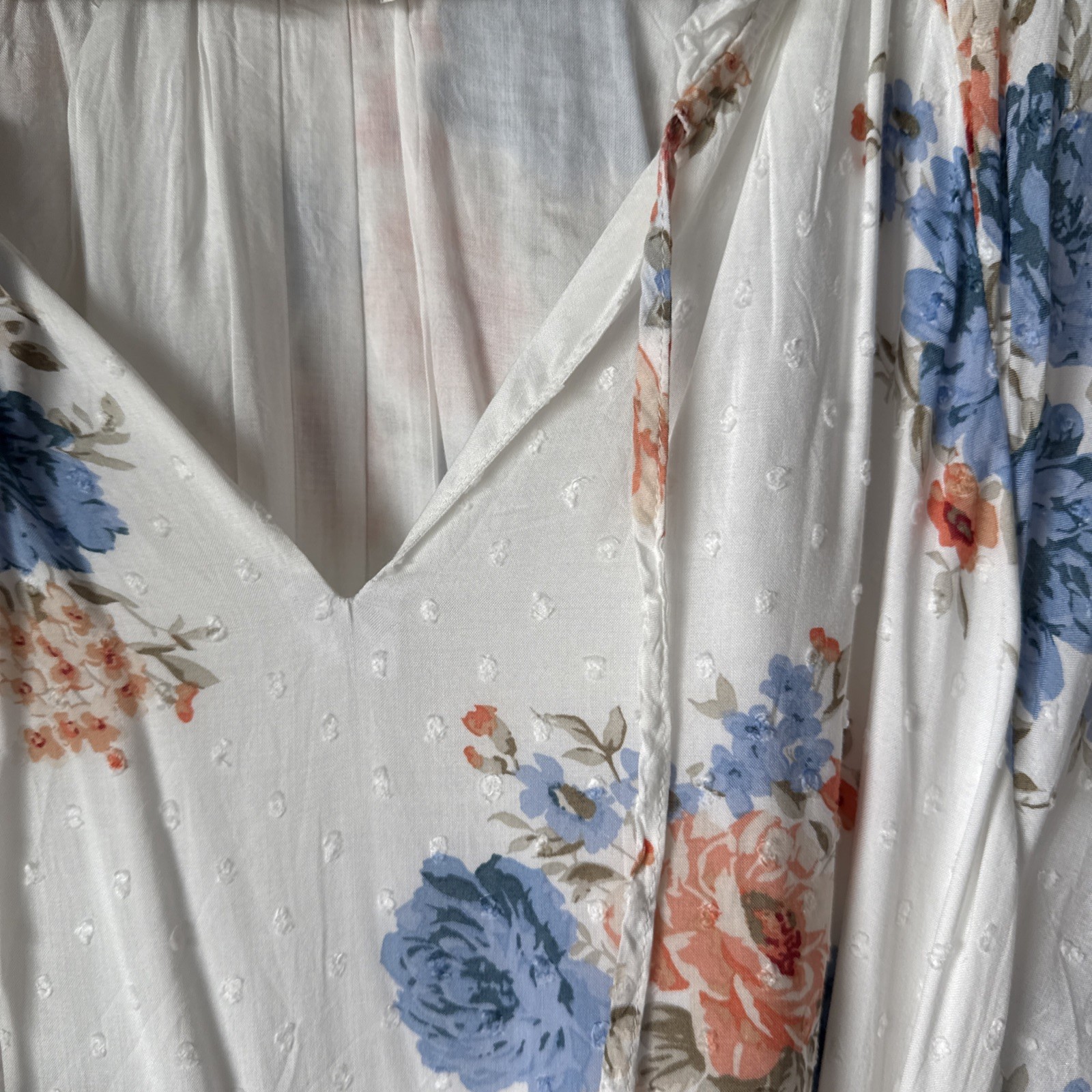 LOFT – White Floral Dress – XL – Lined – Orange and Blue Floral – Drawstring Ned