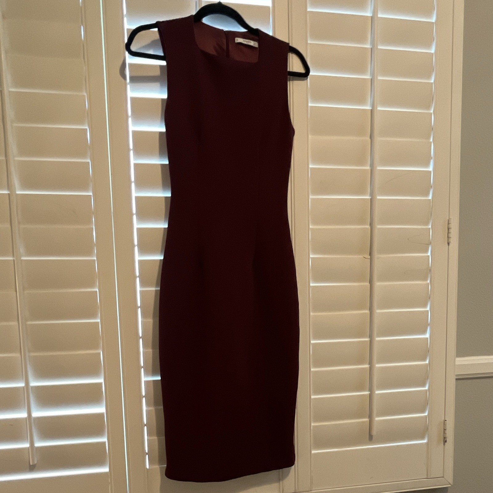 MANGO Burgundy Solid Sleeveless Square Neck Knit Sheath Bodycon Dress XS