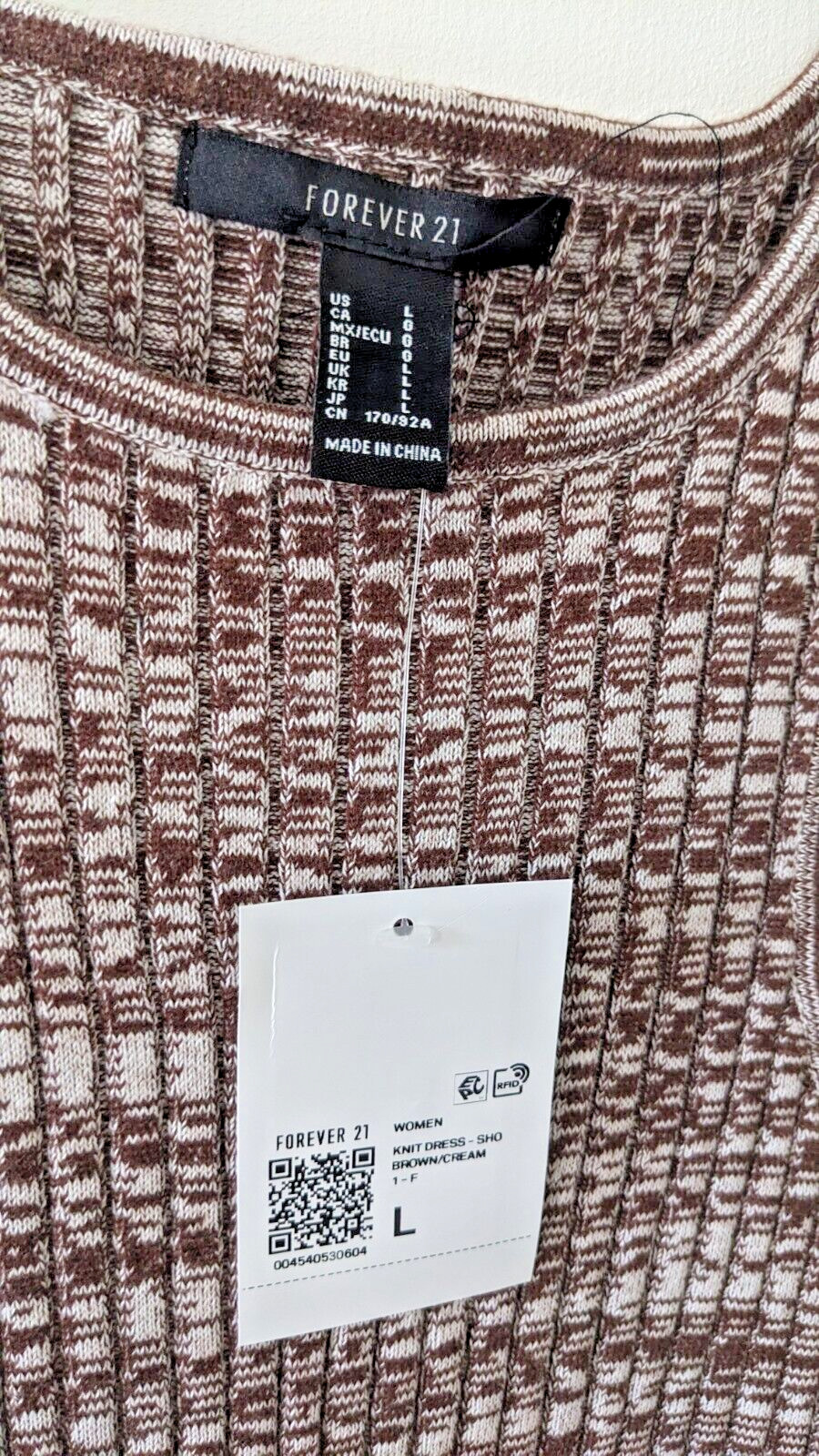 Brown marled ribbed knit bodycon mini sweater dress womens size LARGE sleeveless