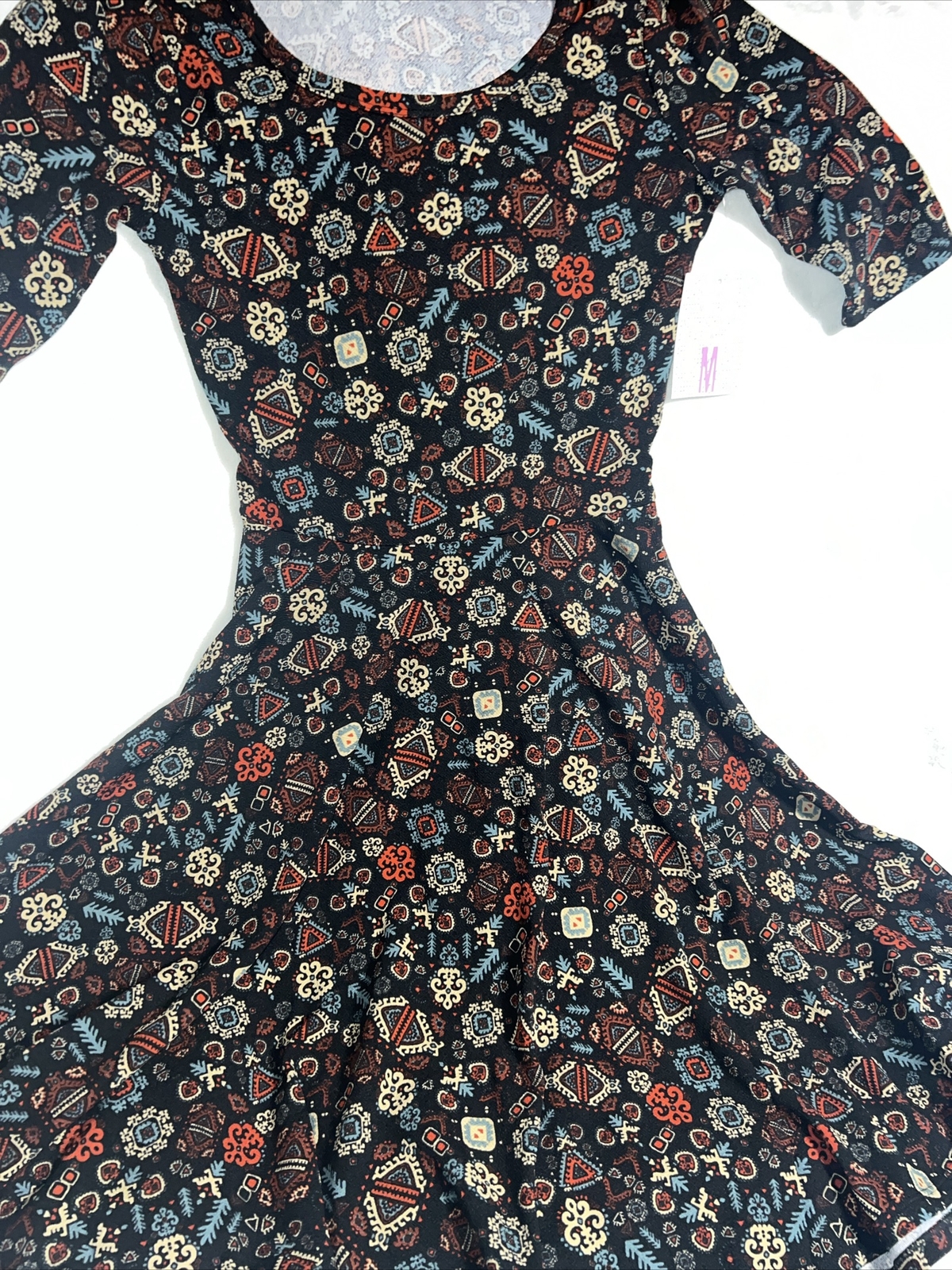 Lularoe Nicole Dress 🦄 Medium 10/12 8/10 Black Gold Red Floral Damask Vintage M