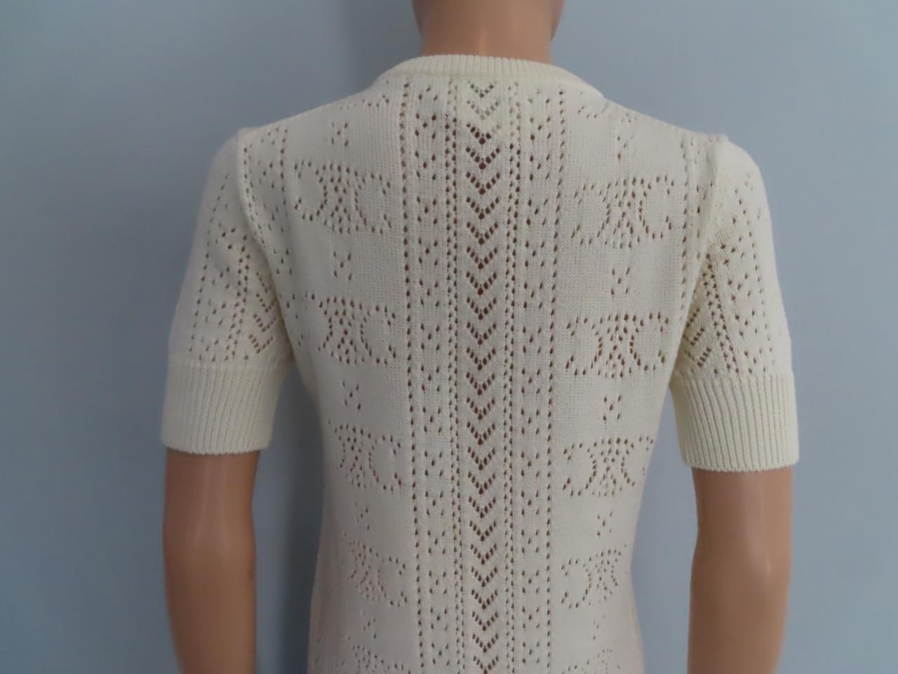 CELINE Ecru Cotton Open Pointelle/Triomphe Knit Dress Size S