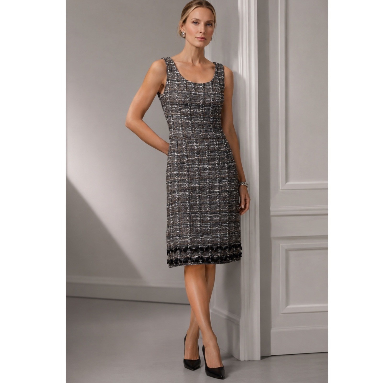 NEW St. John Collection COPPER METALLIC TWEED Knit Dress 2 Sleeveless Sheath