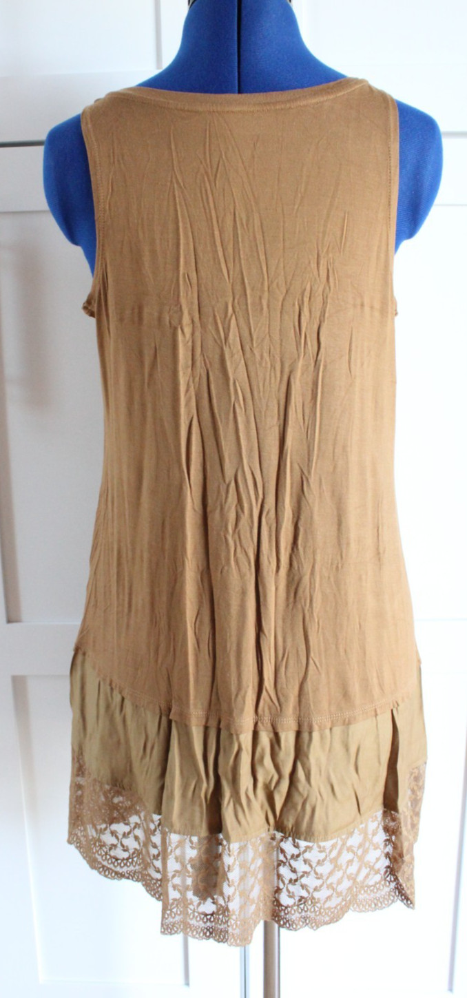 LOGO Layers by Lori Goldstein Size Medium Carmel Boho Tank Slip Dress With Lace