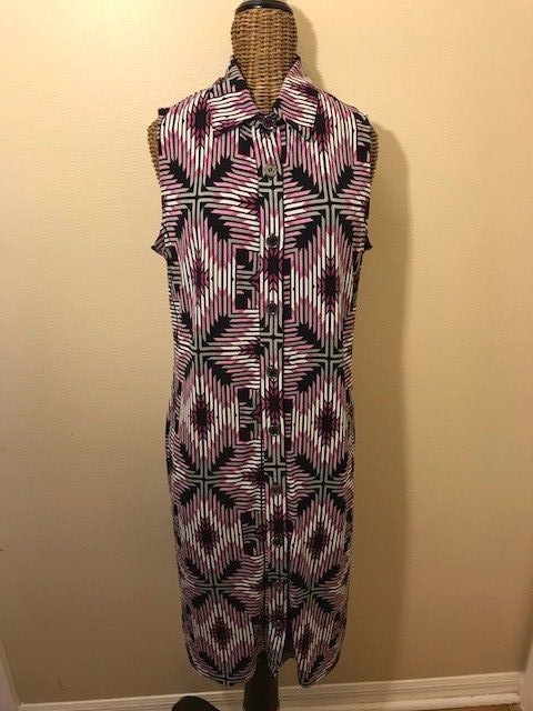 DANA BUCHMAN – PINK BLACK WHITE GRAY MULTI-COLOR SLEEVELESS DRESS – M
