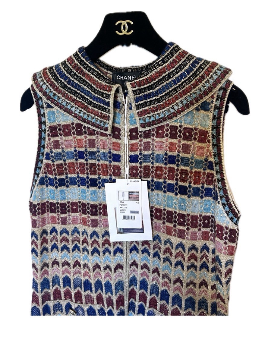 ✨RARE NWT Chanel 19A Métiers d’Art “Paris-New York” Egypt Knit Mini Dress FR42
