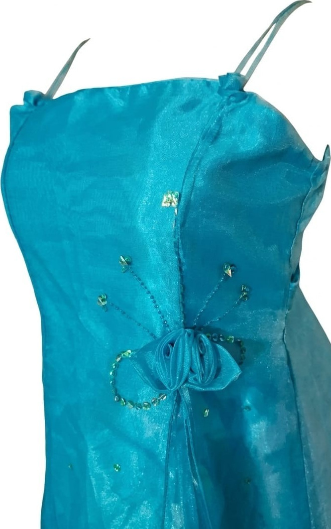 Gino Blue Beaded Bow Chiffon Fit & Flare Midi Dress Lined Zip 14 J1293