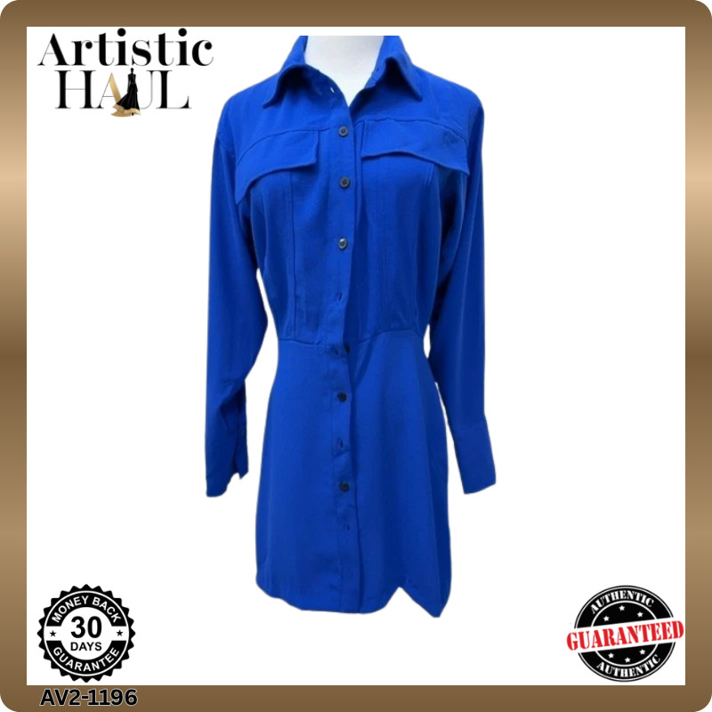 Reserved Women’s S Blue Short Shirt Dress Long Sleeve Collar Button EUC