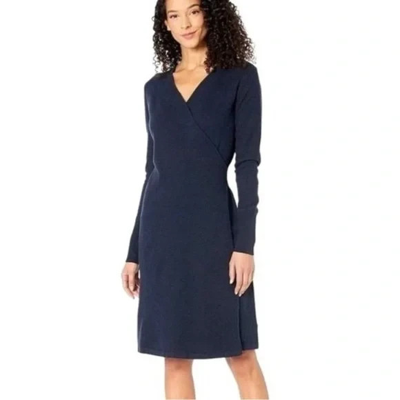 Prana Dress Womens Small Blue Bryce Bluff Wrap Tencel Blend Crossover V Neck