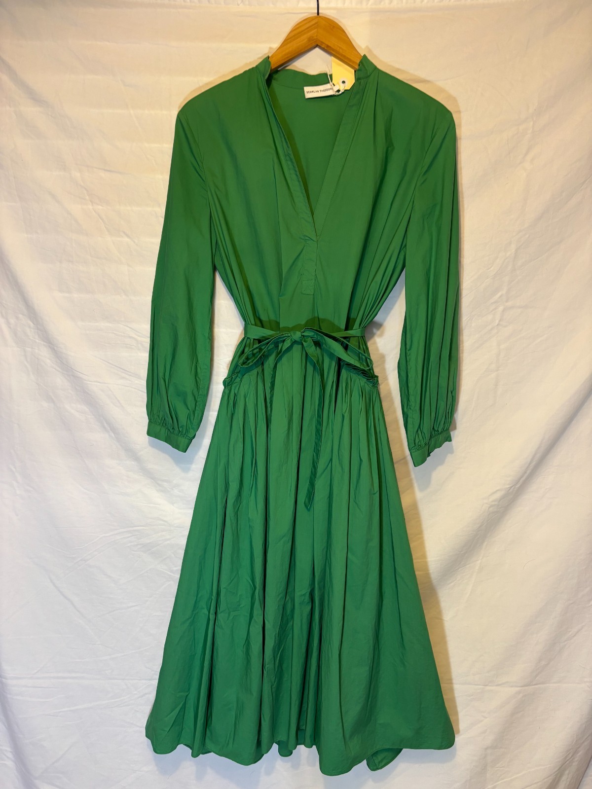 Scanlan Theodore Kelly Green Cotton Poplin Midi Dress Size 8 / US4