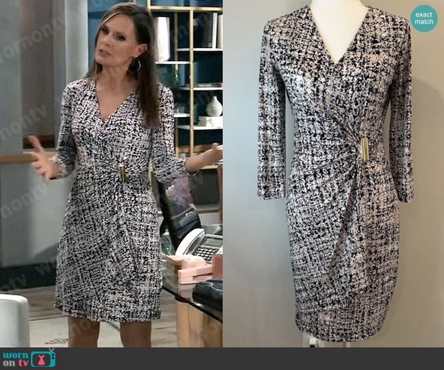 Calvin Klein Womens Printed 3/4 Sleeve Faux Wrap Dress Purple Multi Small